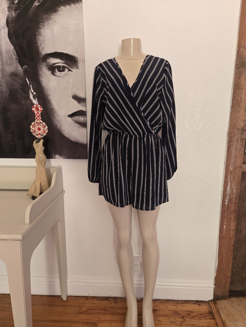 NWT Charlotte Russe triped Navy Shorts Romper Dress - Women's Navy Size Medium